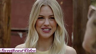 Two blondes meet for sensual kissing