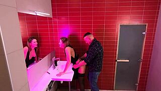 So thrilled fucking strangers with creampie orgasms in night club public toilet cam