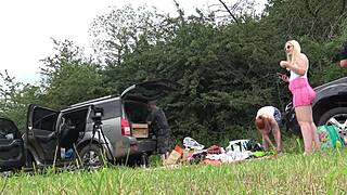 No Panties Girls Outdoors Fun On Try On Haul Day With Lingerie And Short Summer Dress And Miniskirts