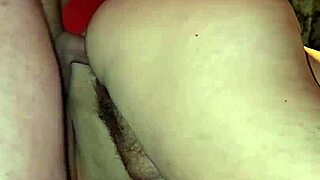 Oozing creampie drips from milf's big ass after bent over doggystyle session.