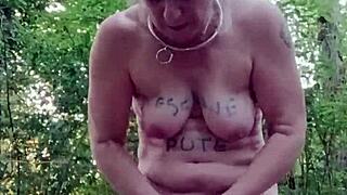 Bound Female Slave In Forest BDSM Session With Buttplug And Humiliation