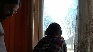 helga bosk has risky sex by window with people walking by