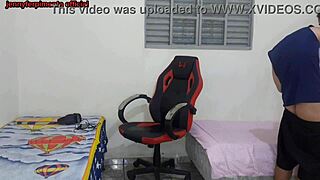 Stepsister changes near stepbrother, he fucks her on gamer chair