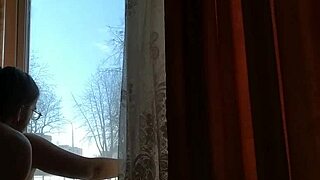 helga bosk has risky sex by window with people walking by