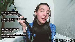 Sexy moment aquafilia bathtub. Bikini skinny spandex pool underwater.