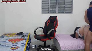 Stepsister changes near stepbrother, he fucks her on gamer chair