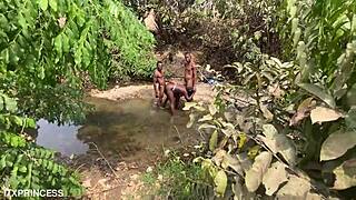 we took turns and fucked a bitch in the stream.