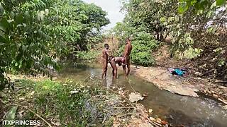 we took turns and fucked a bitch in the stream.