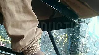 African teen slut flashes up skirt and makes out in public park