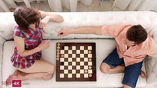 Sofy torn gets hardcore blowjob and riding after winning checkers