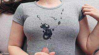 hot cumshot covering my new gray t-shirt from huge cock