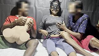 Halloween celebration with Tantaly sex doll and lustful friends involving sex and toys