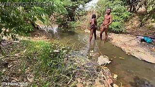 we took turns and fucked a bitch in the stream.