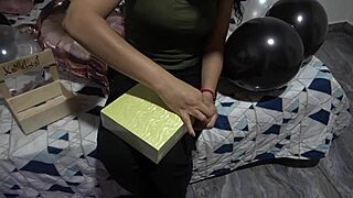 Girlfriend uses vibrator for birthday sex with boyfriend leading to creampie