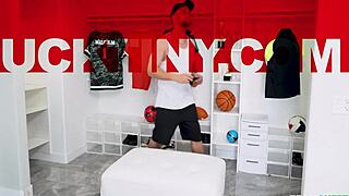 Cheerleader angel has a romp with coach in the locker room