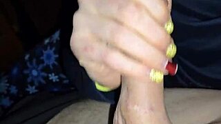 Dirty talking wife slowly jerks off husband's dick