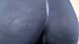 Why does this milf tease with her big ass and tits in those sheer leggings up close?