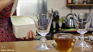 that tight spot gets all slippery and packed with a massive surprise in the kitchen