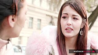 I saw a student in lingerie outdoors.