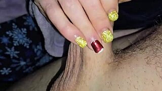 Dirty talking wife slowly jerks off husband's dick