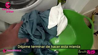 stepsister gets stuck in laundry situation with taboo elements