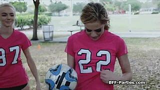 Teen babes blow group in uniforms