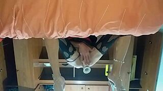 Latina shemale inserts new toy into her ass.