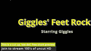 Giggles feet rub giant hot rock at beach on beat2feetcom