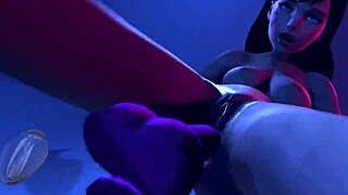 Giantess performs huge anal insertion with toys in nighttime cartoon fetish scene