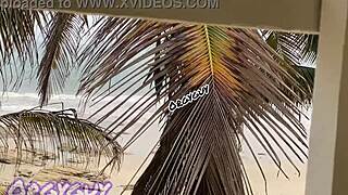 ebony wife flashes pussy at beach house and bends over for doggystyle