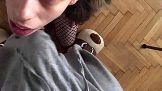 Fishnet fucktoy Candie Cross gets cum dumped on tiny ass!