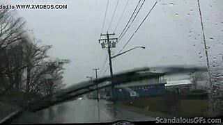 Teen hottie strips and masturbates wildly in car with teasing fingering action!