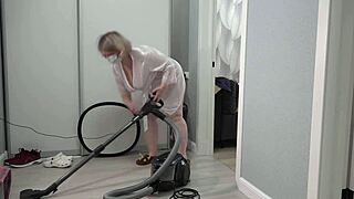 A Home Camera Watches a Mature Housewife with a Thick Ass Under a Short Robe and Big Boobs Chubby Milf Behind the Scenes Pawg