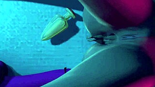 Giantess performs huge anal insertion with toys in nighttime cartoon fetish scene