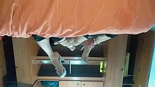 Latina shemale inserts new toy into her ass.