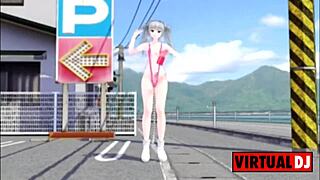 Futanari character performs erotic masturbation dance to wavefile mix by DJ Riko in MMD style