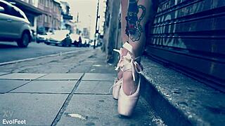 Ballerina Wearing Ballet Shoes Walking Down Street With Blonde Dancing Feet Fetish