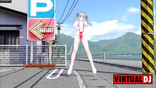Futanari character performs erotic masturbation dance to wavefile mix by DJ Riko in MMD style