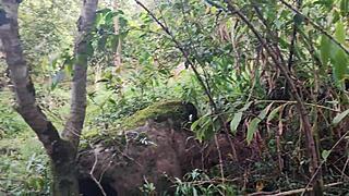 Curvy Colombian with big ass meets stranger at river for outdoor shower fuck and internal cum.