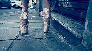 Ballerina Wearing Ballet Shoes Walking Down Street With Blonde Dancing Feet Fetish