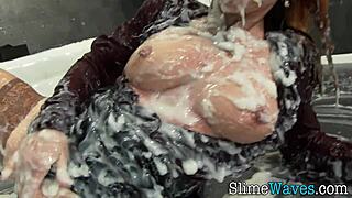 Busty European Glamour Model Enjoys Gloryhole Bukkake With Facial Cumshots