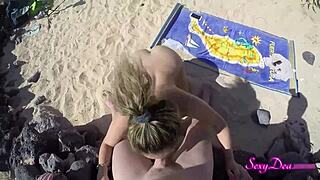 Sexydea feels wild excitement in pov doggystyle fucking on beach with big cock and cum on ass
