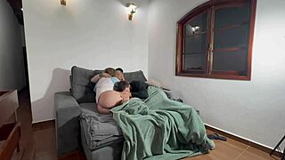 Amateur curvy Latina princess flashing lingerie while husband watches interracial first time fun