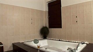 Male bodybuilder with huge cock bends over sexy blonde for anal fingering and cowgirl ride