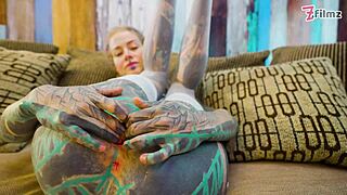 Sexy fishnets highheels stocking solo anal with xl dildo play and gaping asshole fun.