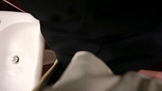 creampie without condom fills pussy in public toilet encounter