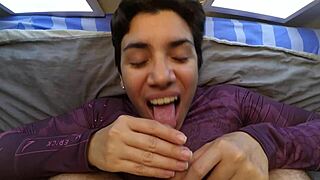 so there we were on the bed for a quickie with a blowjob handjob and pov cumshot that went to waste