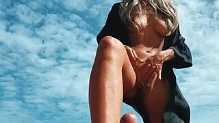 Blonde Girl Masturbates Public Nudist Beach Footjob Cumshot