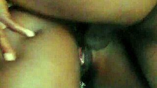 Naughty ebony with big ass lets stranger cum inside her tight pussy unexpectedly.