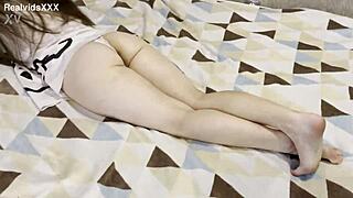 Young brunette wife gets distracted from her phone by horny husband who starts close-up pov fucking her shaved pussy.